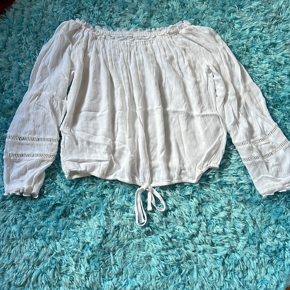 White, off the shoulder, long sleeve Hollister top
